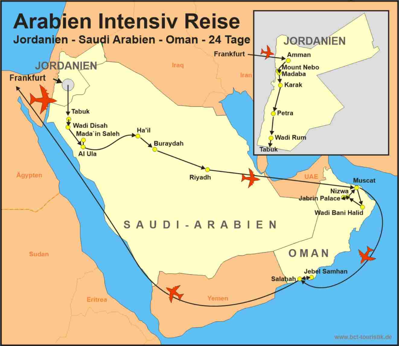 Reiseroute der Arabien Intensiv Studienreise